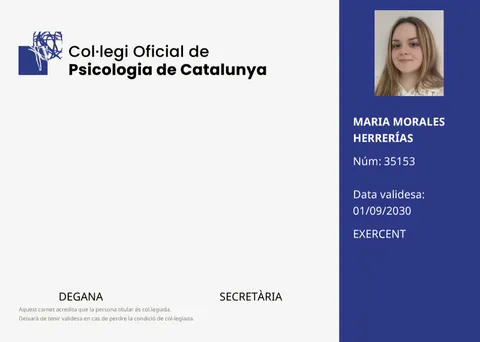 Carnet de colegiada del Col·legi Oficial de Psicologia de Catalunya, número 35153