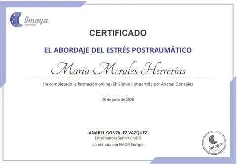 Certificado del curso El abordaje del estrés postraumático, de Imaya Formación